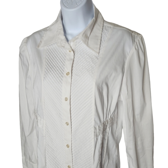 Samuel Dong Pleated Ruffle Button Up White Dressy Shirt Size Medium Women's - Picture 4 of 11